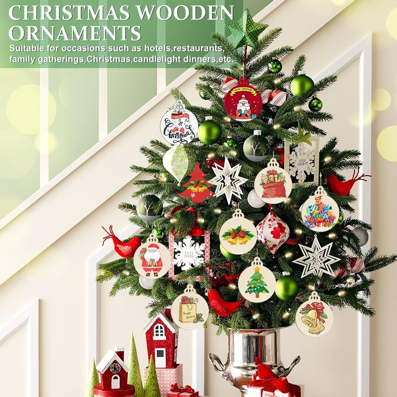 Sophena Wooden Christmas Ornaments to Paint Christmas Bell Decoration Cutouts Unfinished 24PCS 3.5 x 3 inches, DIY Blank Unfinished Christmas Tree Wood Discs Ornament for Home Crafts Hanging - Image 2